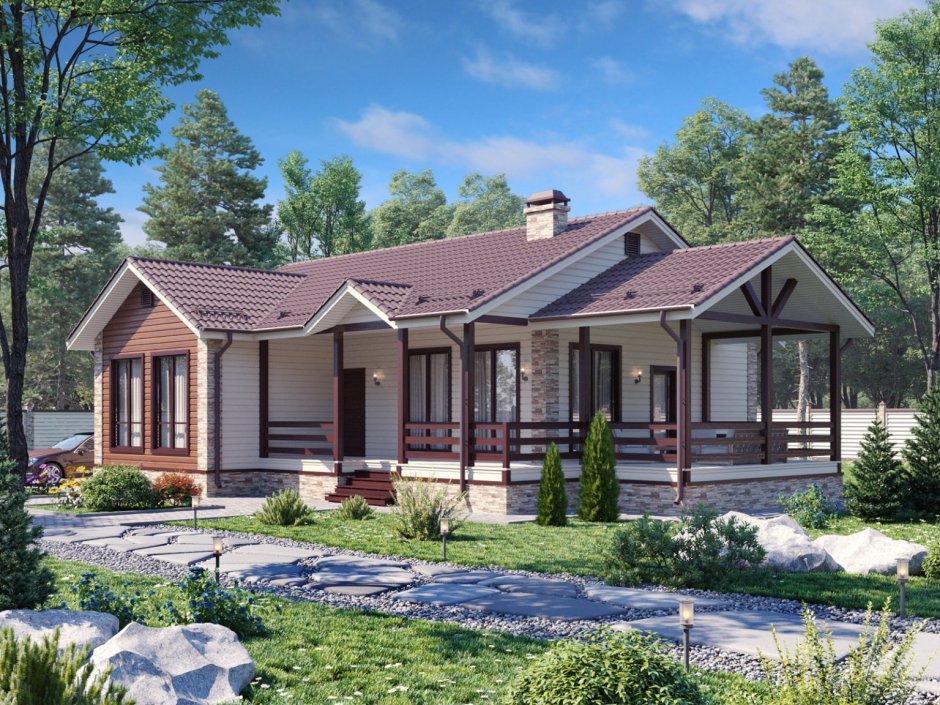 Проекты одноэтажных каркасных домов с террасой