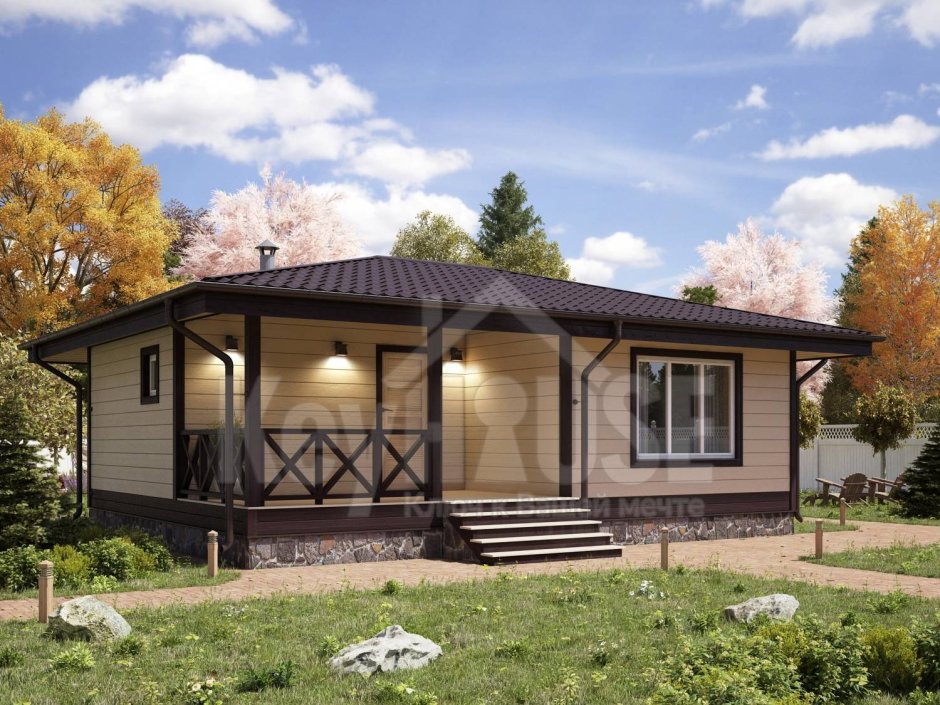 Одноэтажный каркасный дом с террасой