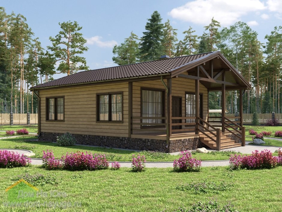 Деревянный дом одноэтажный с террасой 100кв