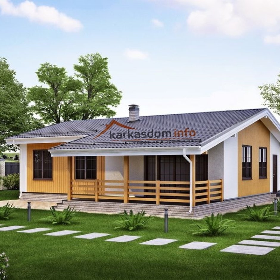 Одноэтажный каркасный дом с террасой до 100 кв.м
