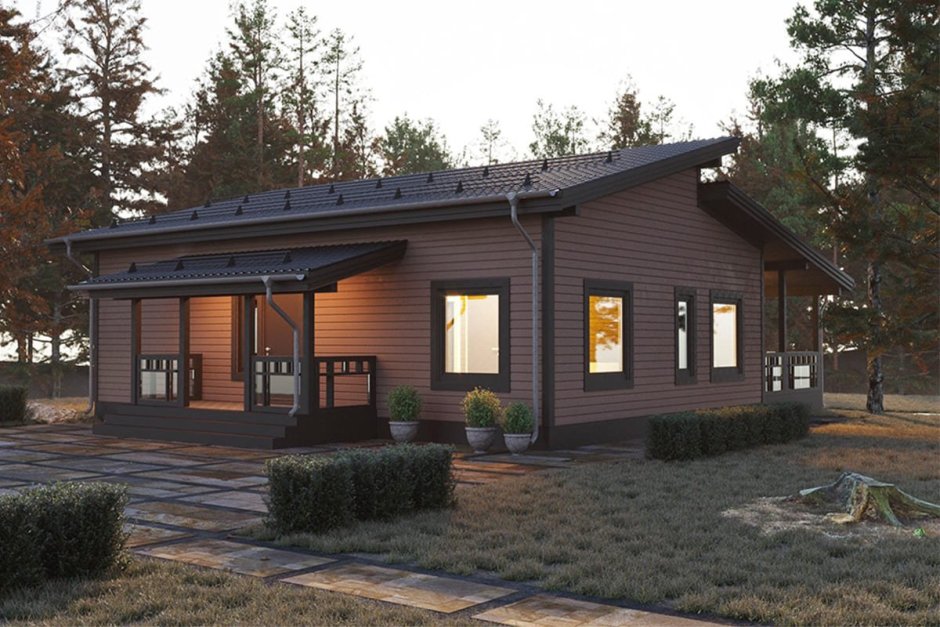 Серый каркасный дом одноэтажный