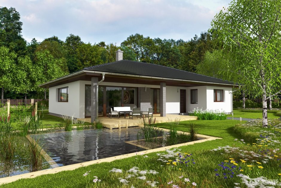 Стильный одноэтажный дом с террасой