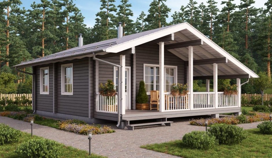 Деревянный дом одноэтажный с террасой 100кв