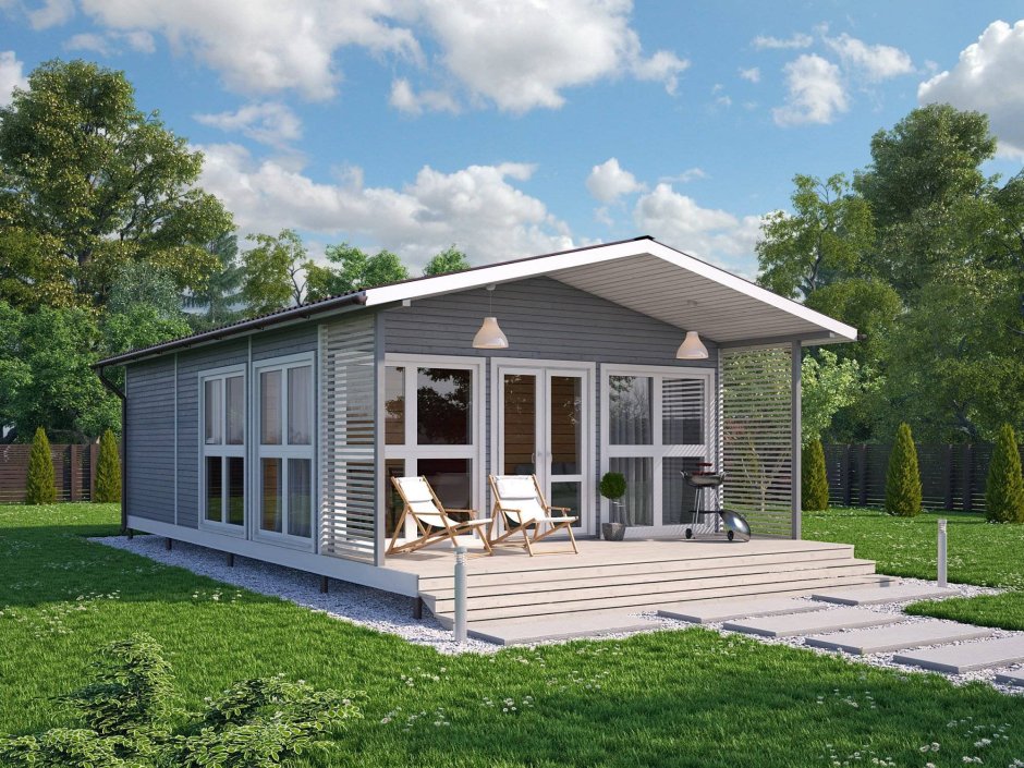 Одноэтажный каркасный дом с террасой