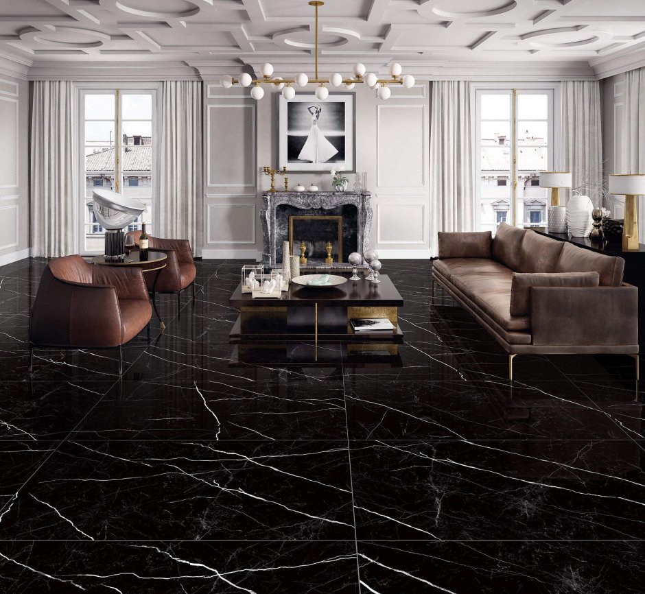 Nero Marquina керамогранит черный 60x120 глянцевый