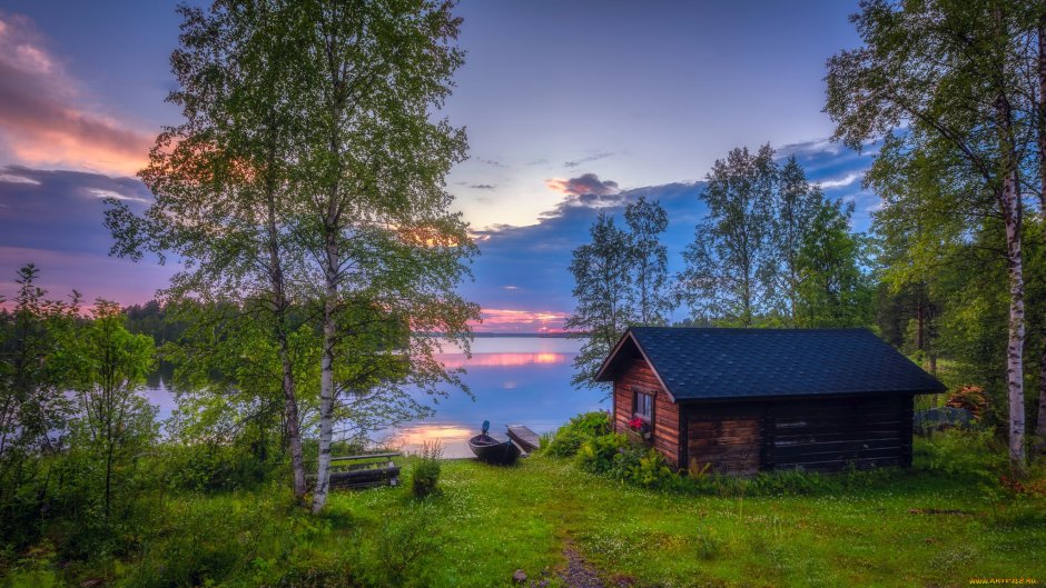 Финляндия деревня у озера
