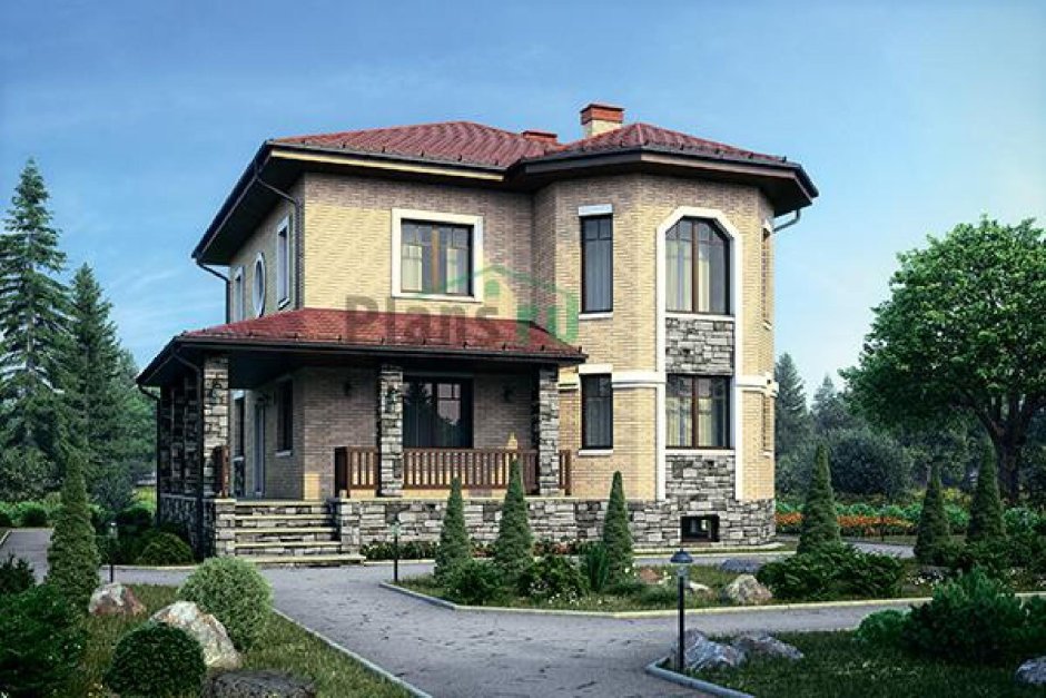 Дом кирпичный двухэтажный с высоким цоколем