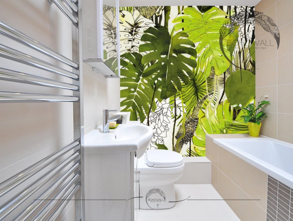 Плитка в ванной комнате в тропическом стиле