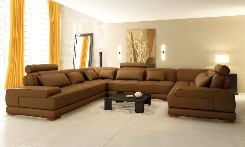 Коричневый диван угловой современный стиль