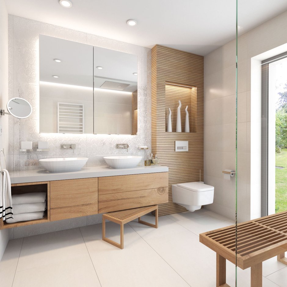 Бело деревянная ванная комната