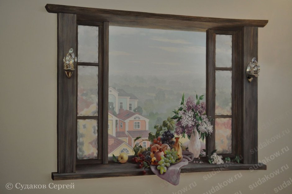 Нарисованное окно в интерьере