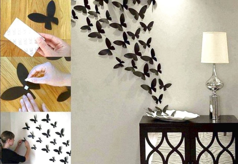 Украшение стены бабочками из бумаги