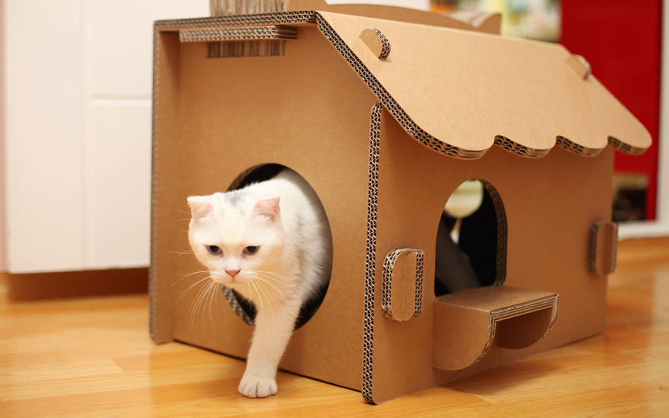 Домик для кошки из картонной коробки