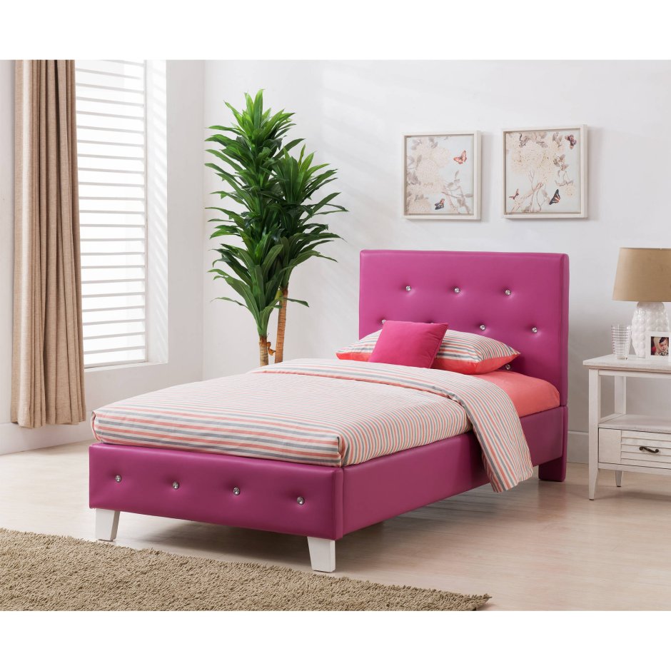 Кровать односпальная розовая