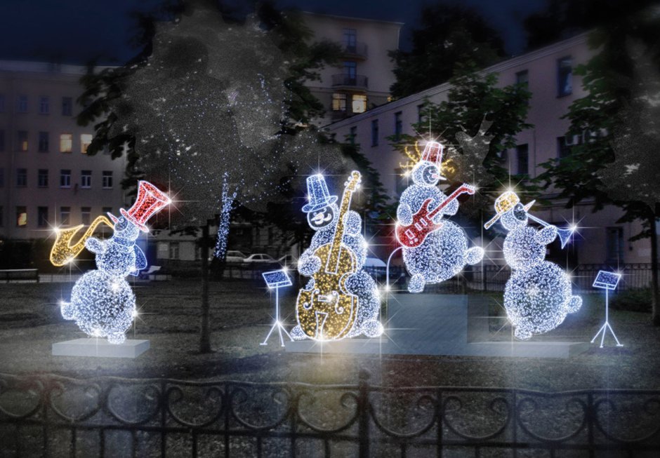 Уличное новогоднее украшение зданий