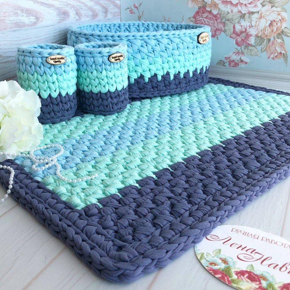 Коврик из трикотажной пряжи крючком