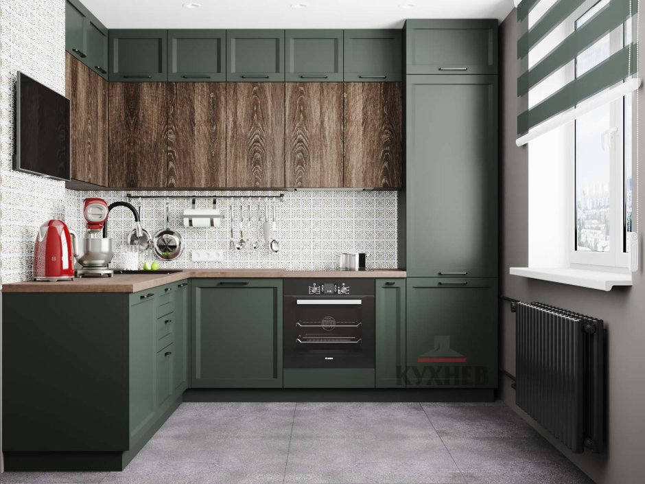 Зелёные фасады для кухни матовые