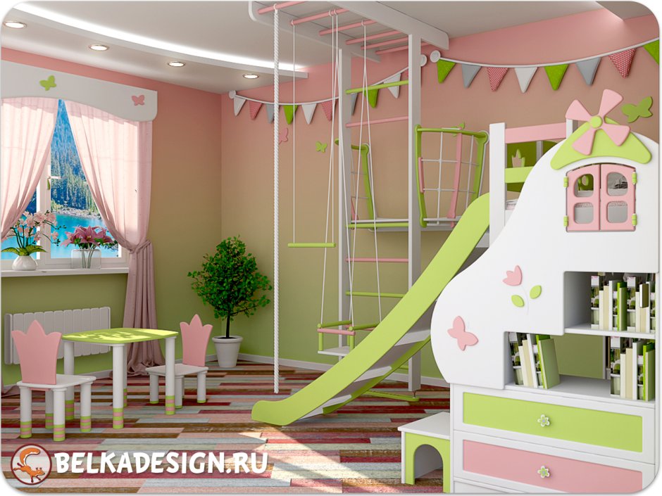 Детские комнаты с горкой