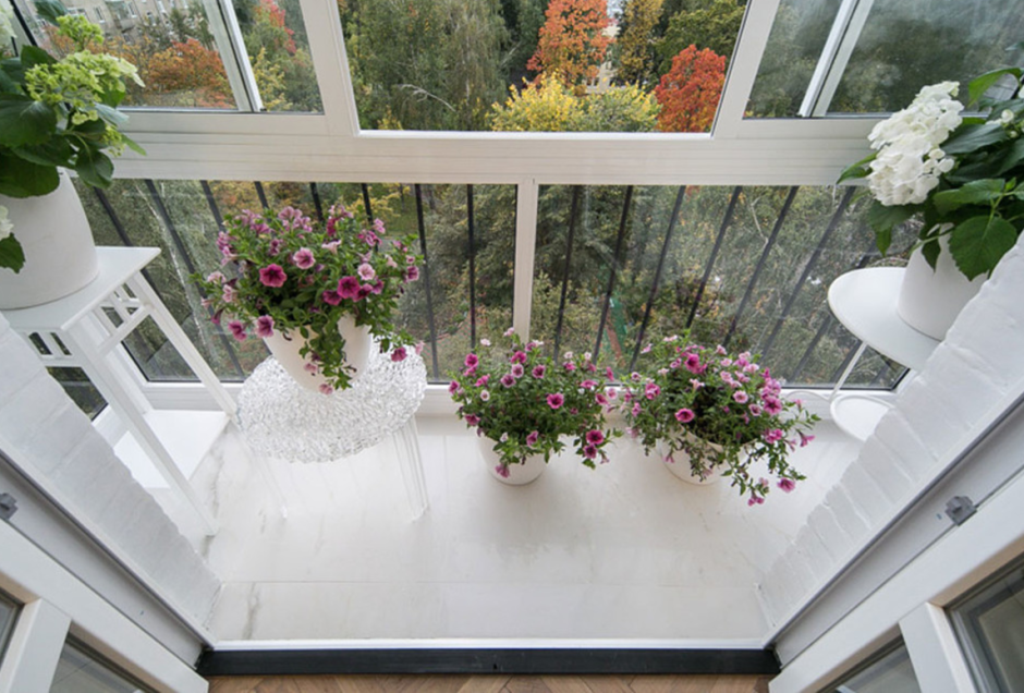 Цветы на застекленном балконе