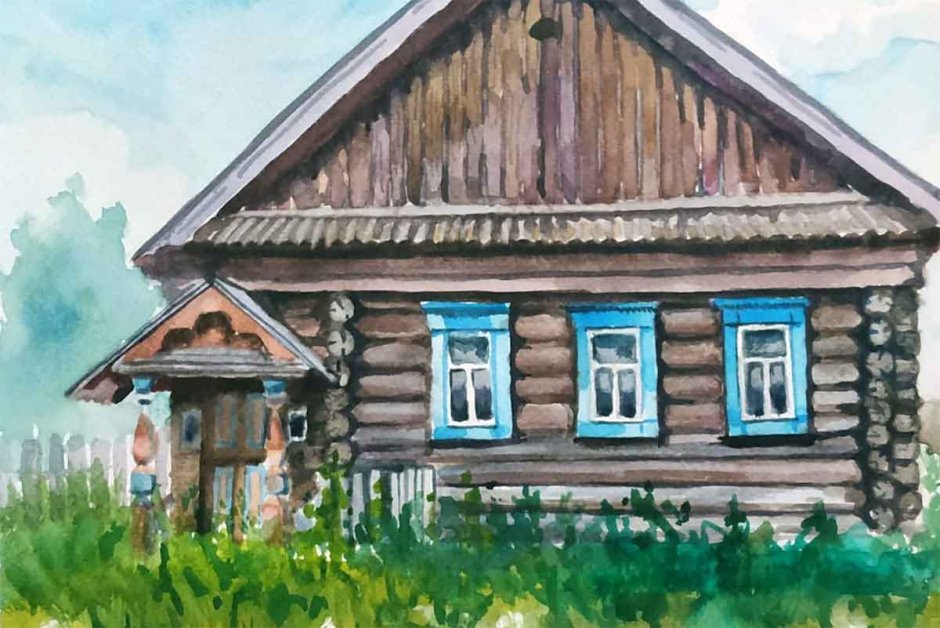 Иллюстрация к стихотворению низкий дом с голубыми ставнями
