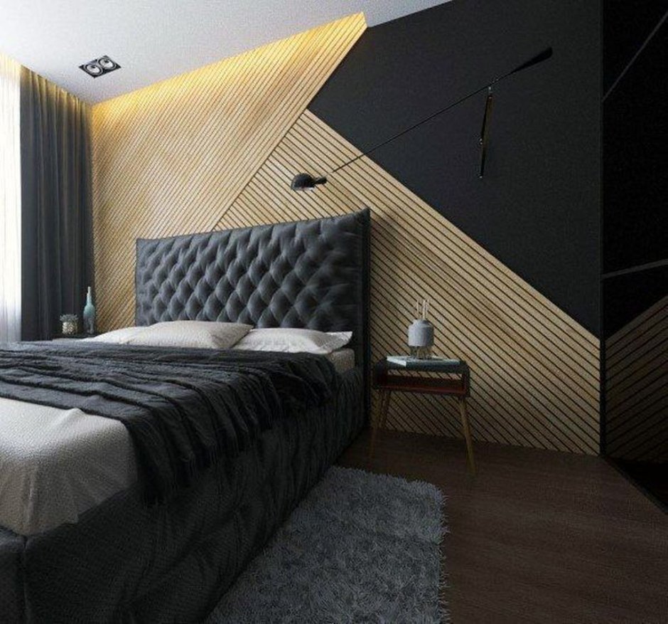 Спальная комната с рейками
