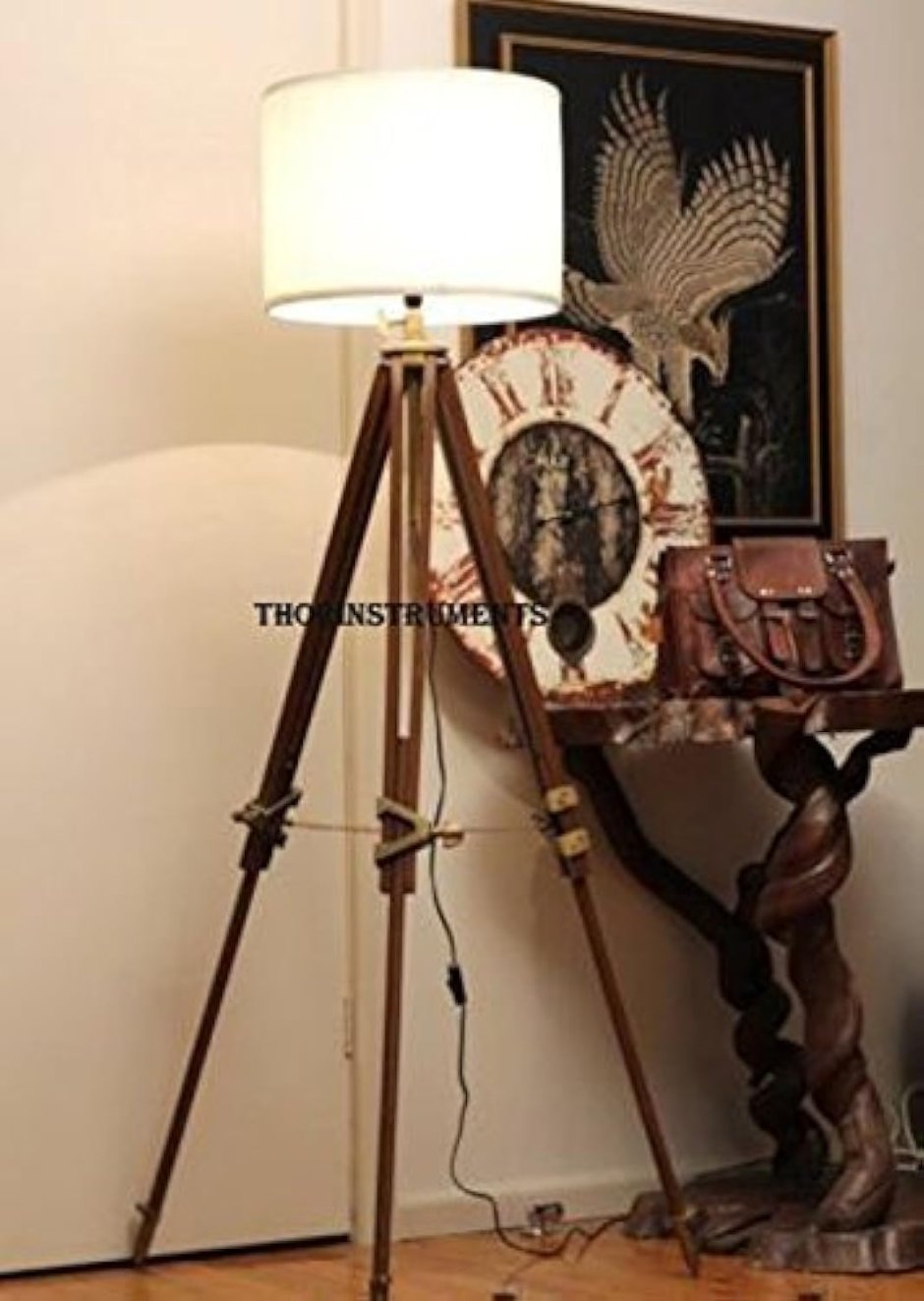 Retro decorative Antique Wooden Tripod Floor Lamp