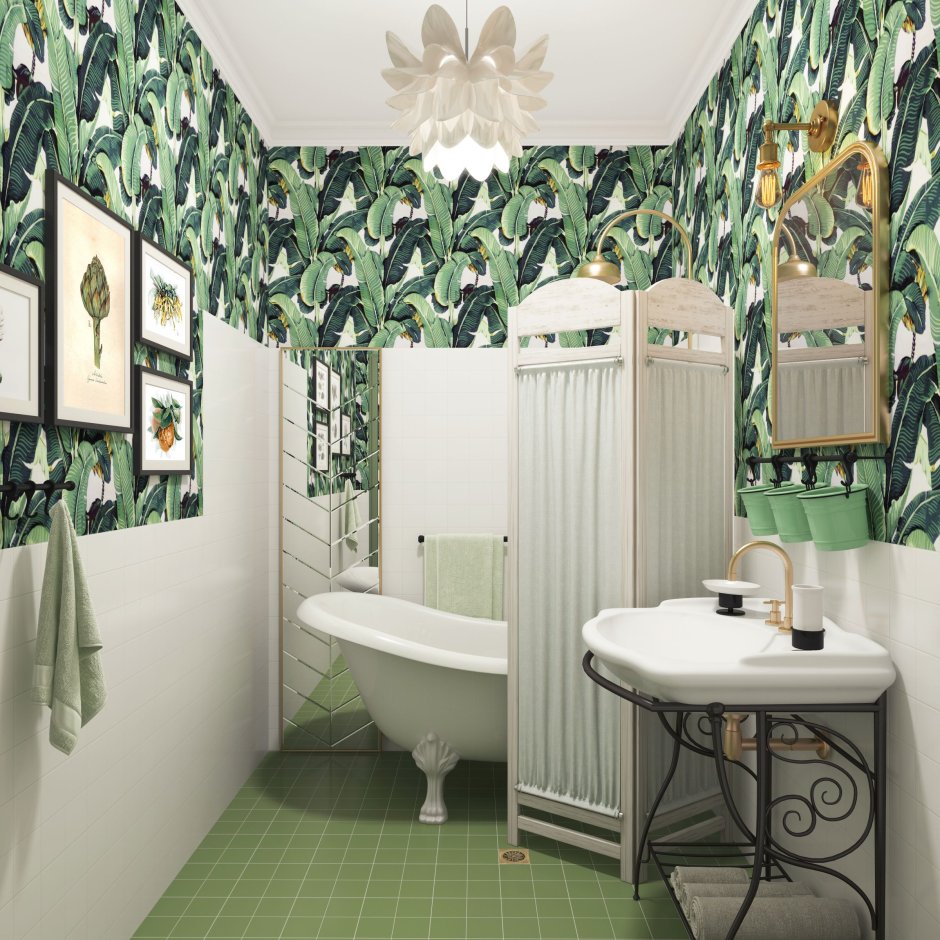 Ванная комната с тропическим принтом
