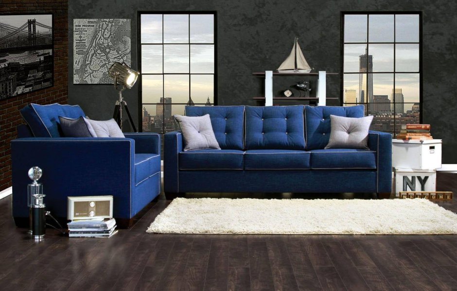 Темно синий диван