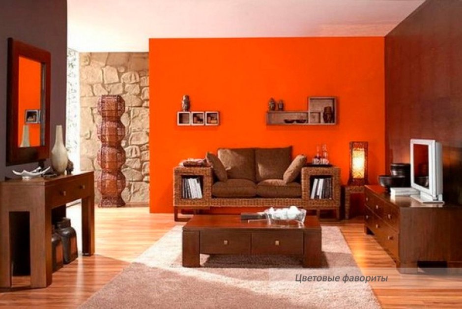 Мебель кирпичного цвета в интерьере