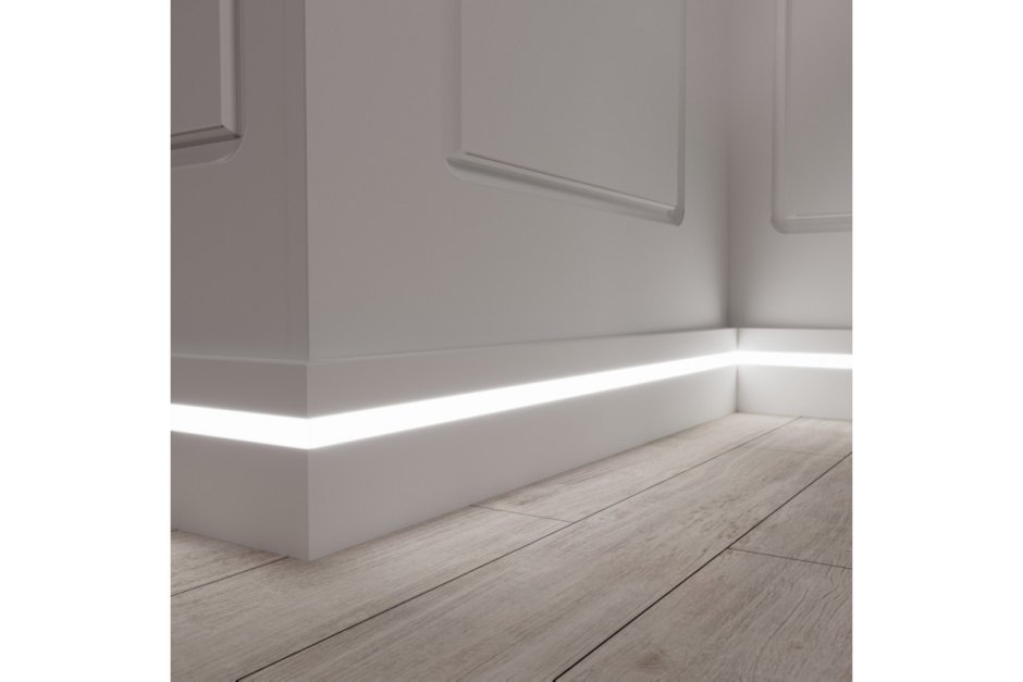 Плинтус белый из МДФ Evrowood (Евровуд) PN 101 led 2000x100x16 для подсветки