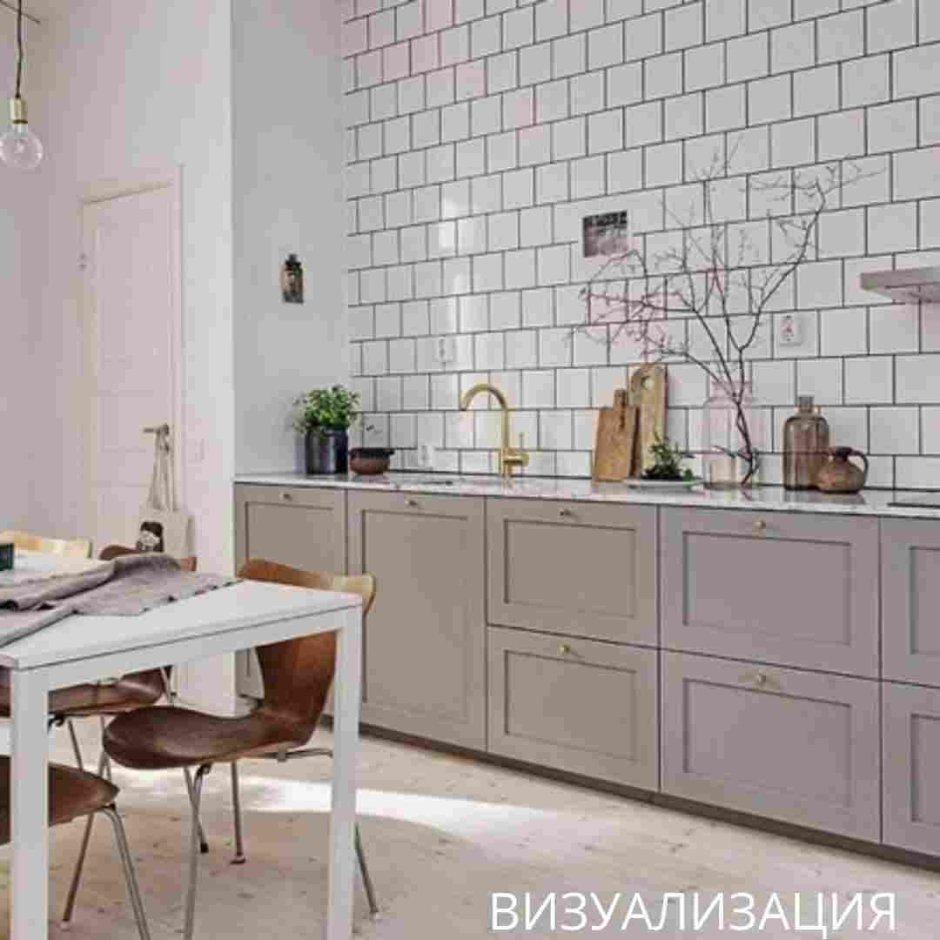 Кухня в Сканди стиле без верхних шкафов