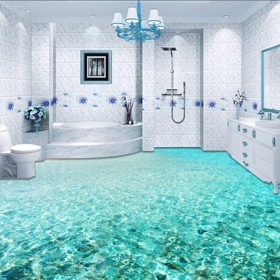 Голубой пол в ванной