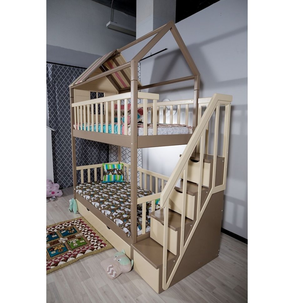 Кровать чердак домик с лестницей комод "Home Loft Commode"