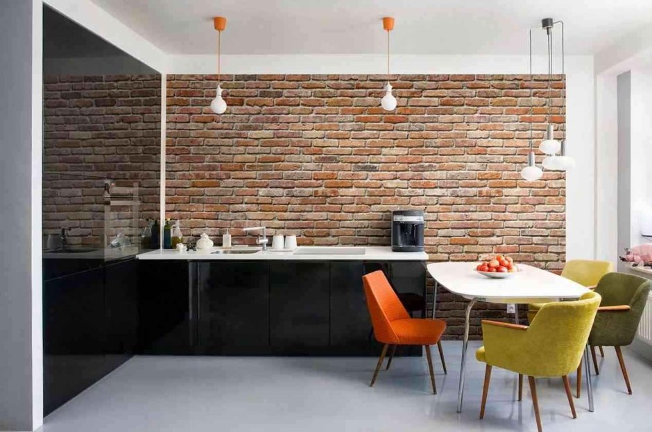 Кирпичики в интерьере кухни