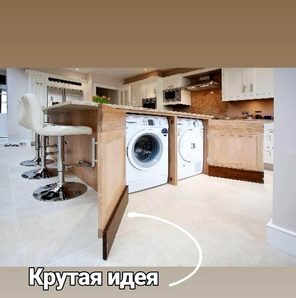 Стиральная машина на кухне под столешницей