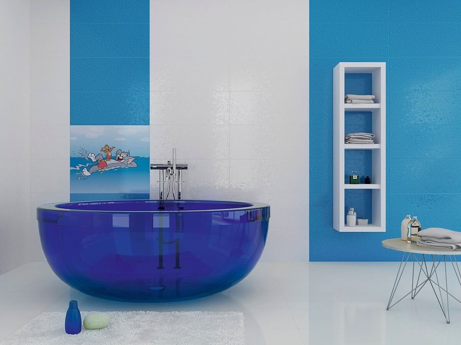 Плитка в ванную синяя матовая