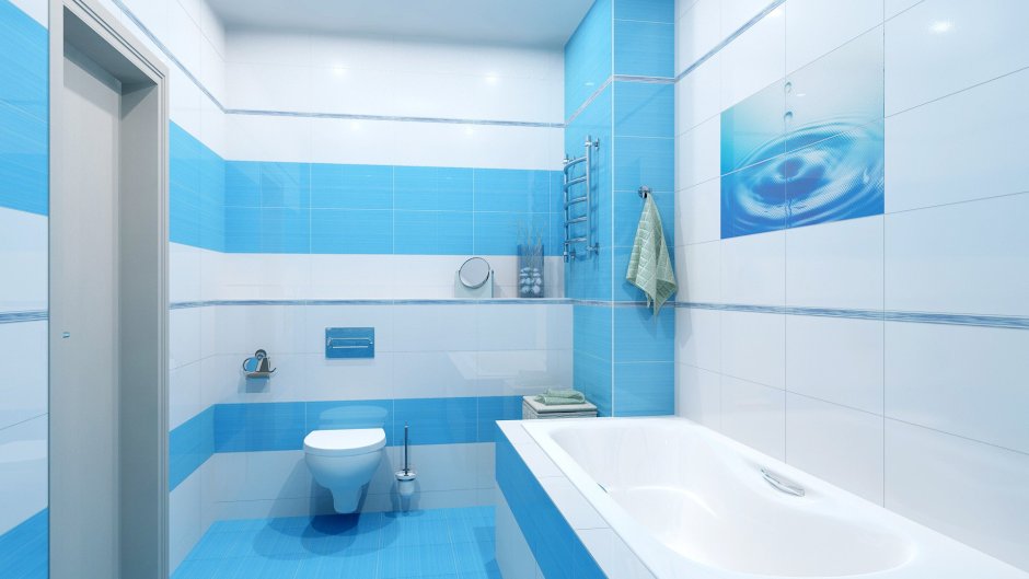 Ванна с голубой плиткой