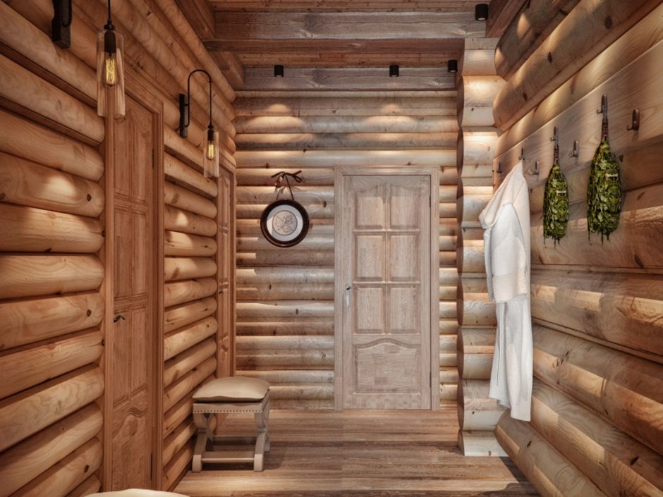 Деревянная баня внутри