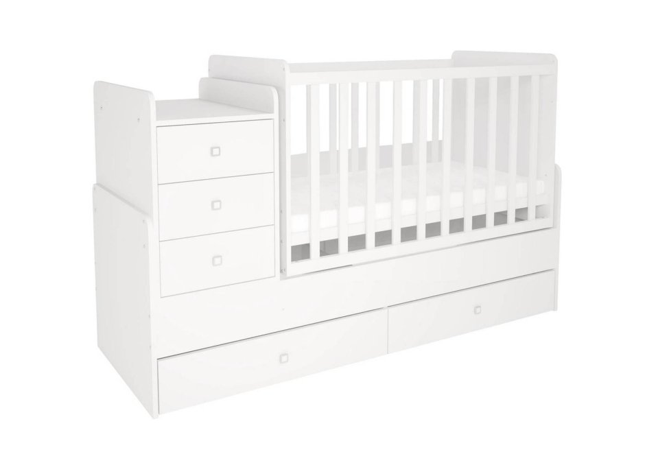 Кроватка детская Polini Kids simple 1100 с комодом, вяз-белый