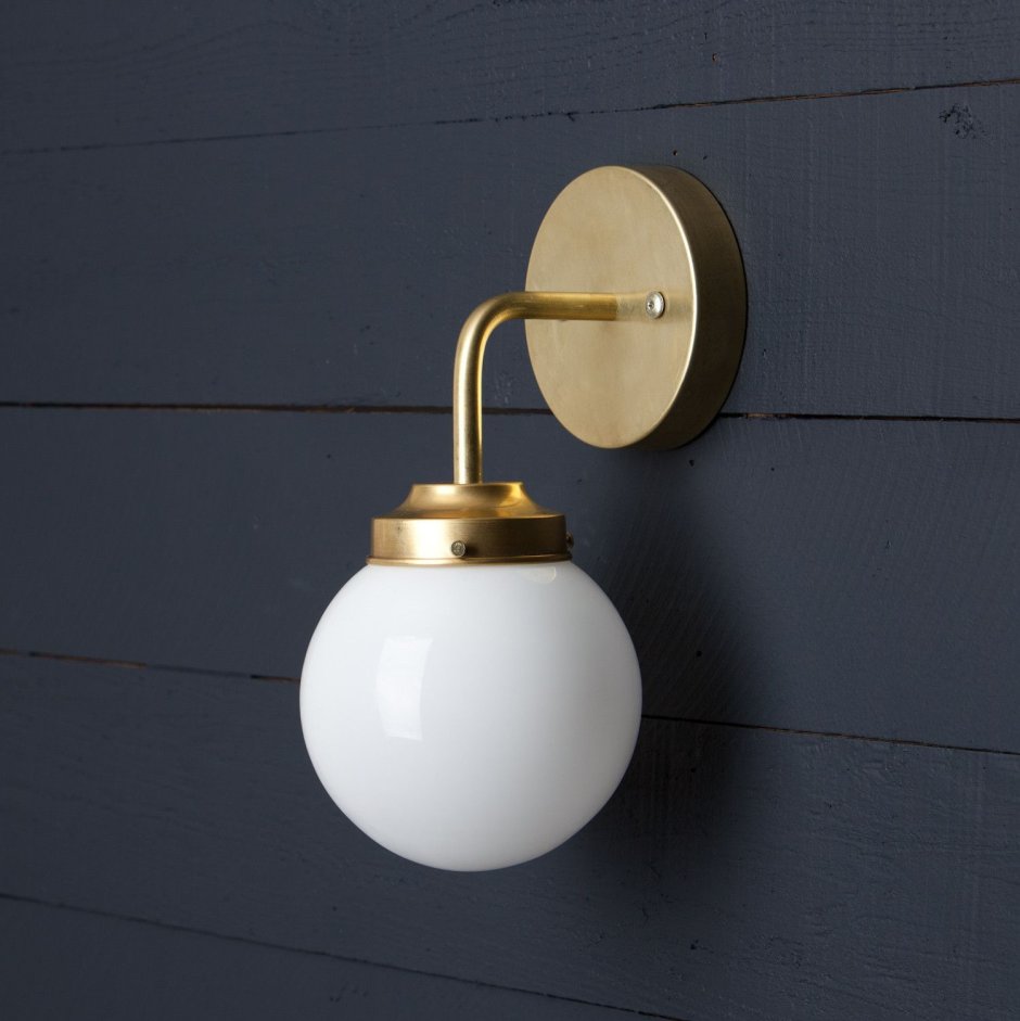 Holophane Glass Globe Brass Wall Sconce
