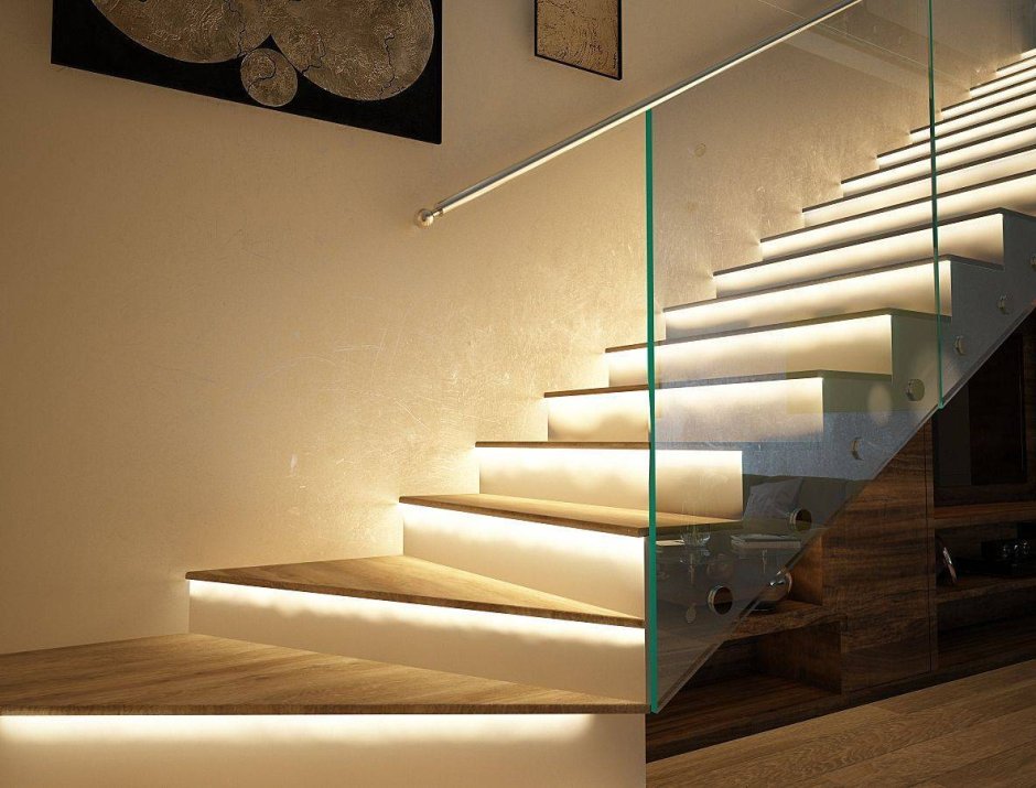 Межэтажные лестницы с подсветкой