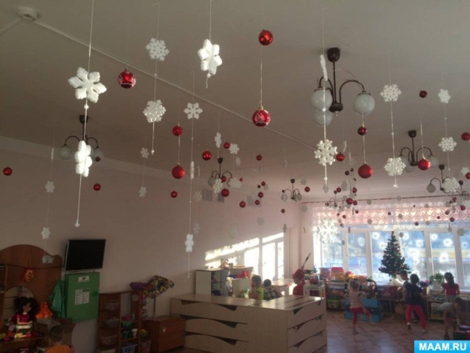 Украшение потолка на новый год в детском саду