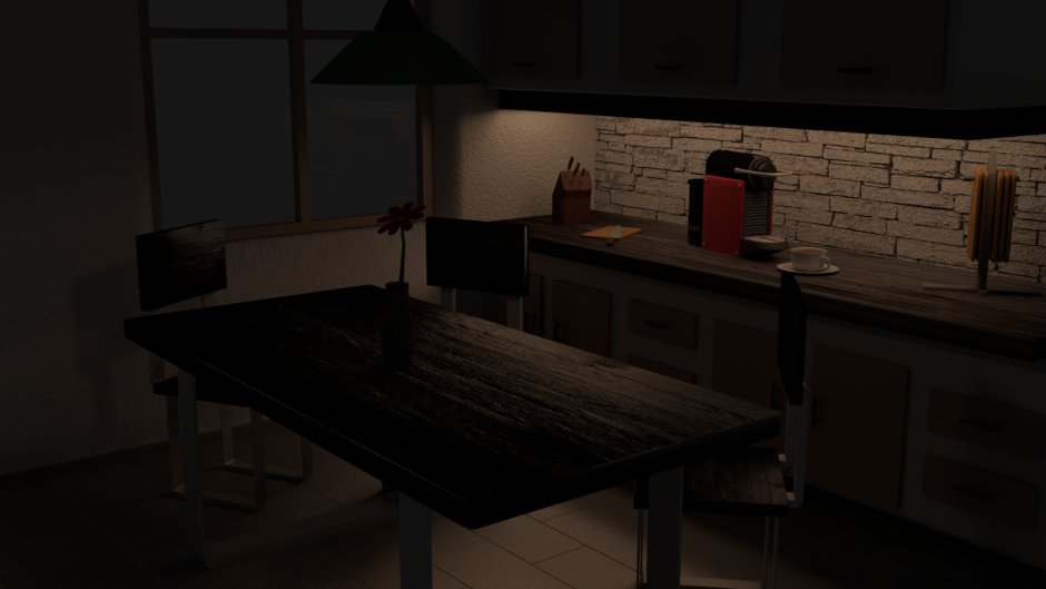 Комната ночью кухня