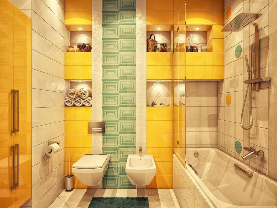 Плитка кафельная для ванны в желтых тонах