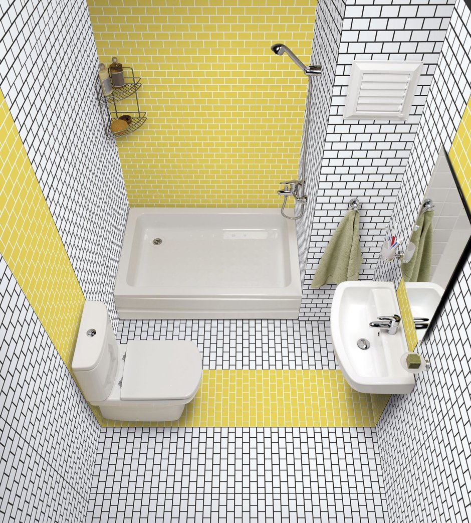 Желтая маленькая ванная комната