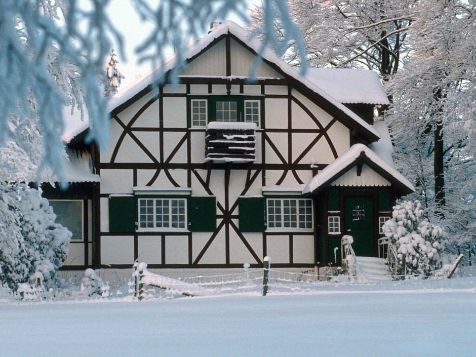 Фахверковый городок Германии зимой