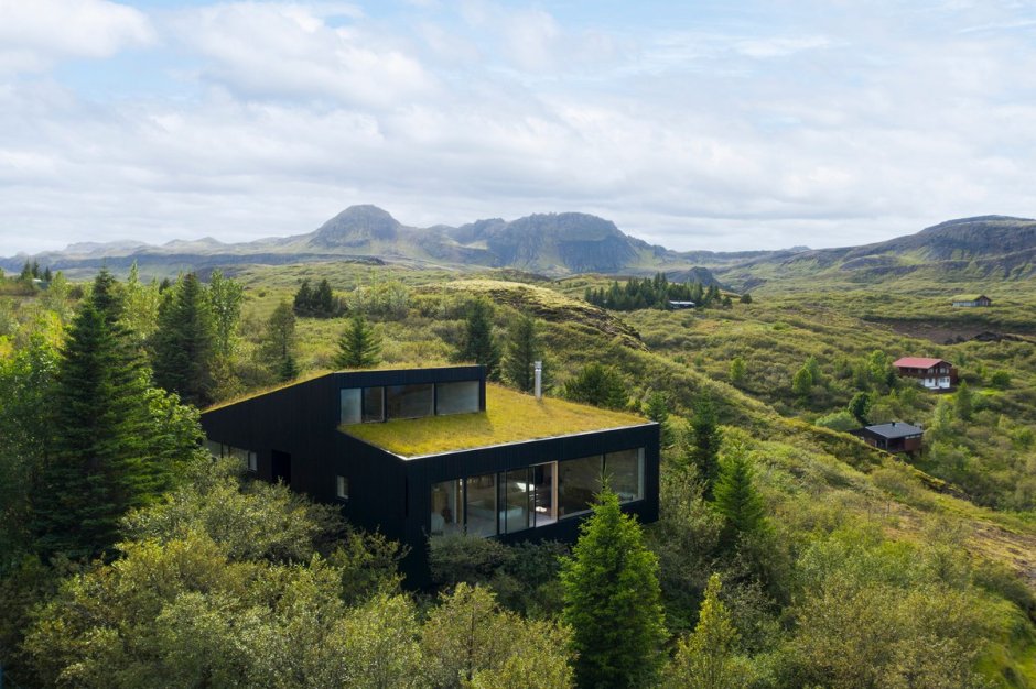 Дома в Исландии с зеленой крышей