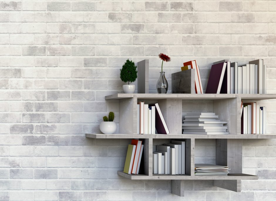 Белые книжные полки на стену