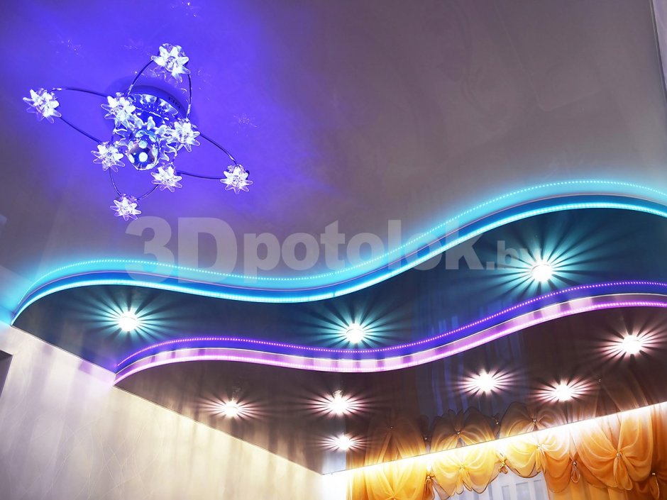 Подвесной потолок двухуровневый с подсветкой детская