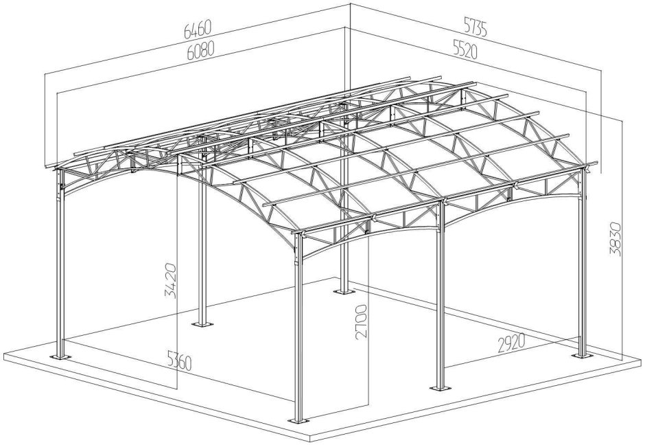 Навеса односкатный чертеж 6000*10000